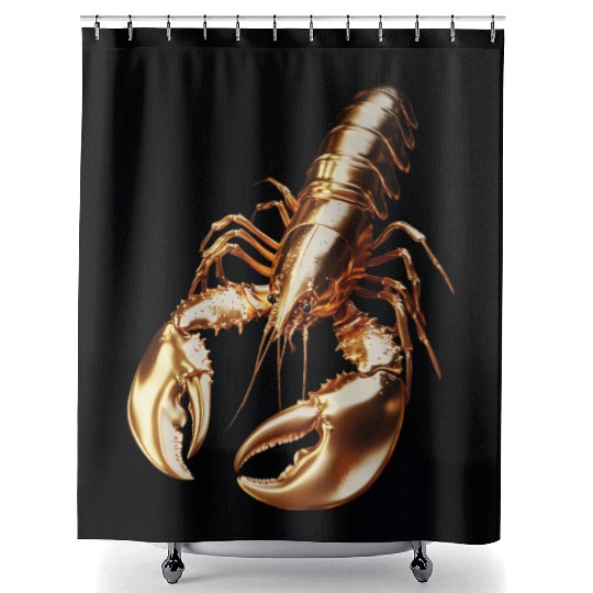Golden Lobster – Elegant 3D Sea Animal Art Shower Curtains