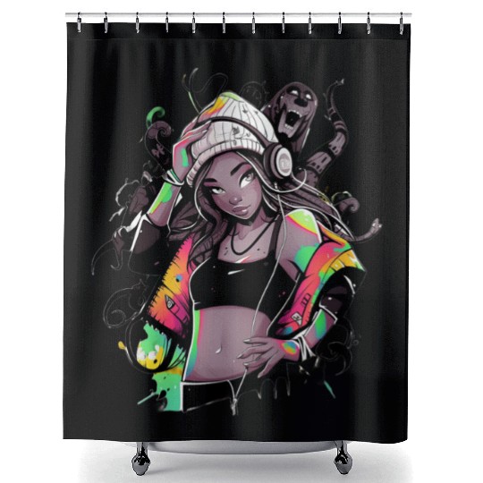 Neon Urban Queen | Afro Streetwear Horror Vibes Shower Curtains