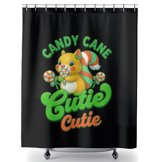 Candy Cane Cutie – Sweet Squirrel Holiday Design Shower Curtains