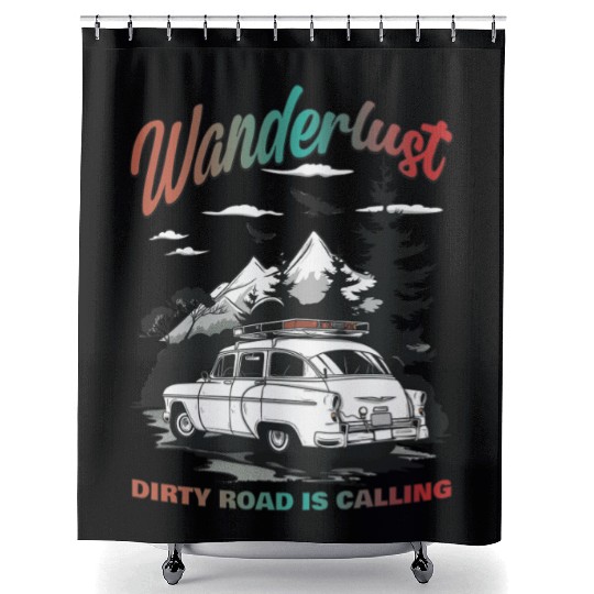 Camping Wanderlust Dirty Road Is Calling Shower Curtains