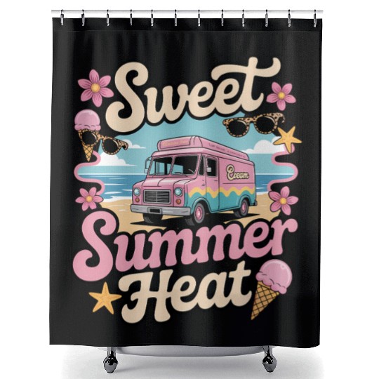 Sweet Summer Heat Ice Cream Truck Beach Fun Shower Curtains