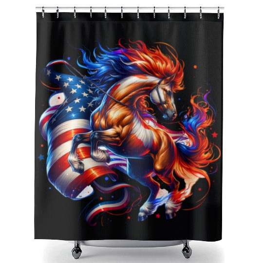 Horse USA Flag 4th of July Shower Curtains