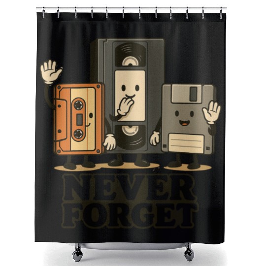 Retro Cassette Tape and Floppy Disk Design Shower Curtains