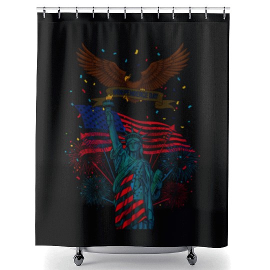 US flag with eagle and statue of liberty Shower Curtains