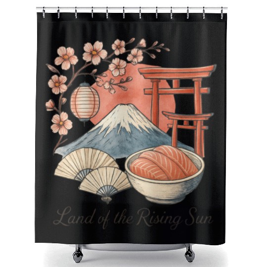 Japan Culture - Mount Fuji & Sakura Vintage Art Shower Curtains