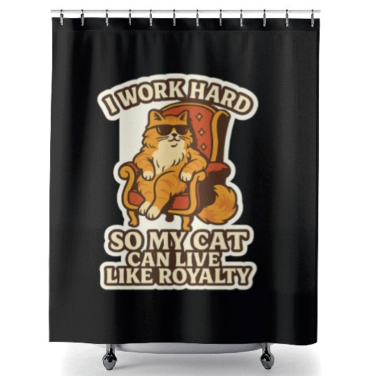 work hard sticker cat Shower Curtains