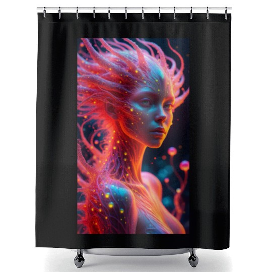 Digital Phoenix - Ethereal Woman with Etherea Ener Shower Curtains