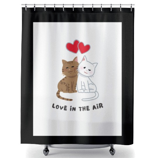 White Brown Illustrative Cat Couple Shower Curtains 202