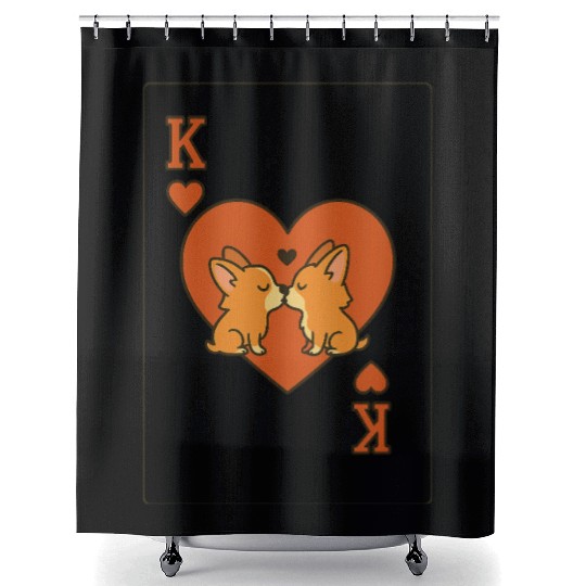 Du Du Corgi King of Hearts – Cute Poker Card Shower Curtains