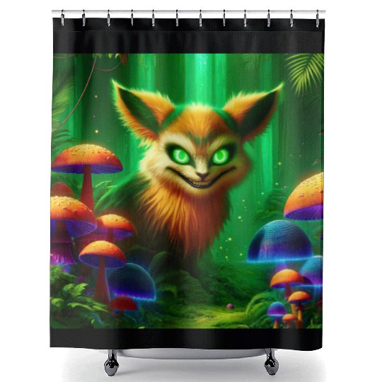 Demon Fox in Enchanted Forest – Fantasy Creature Shower Curtains