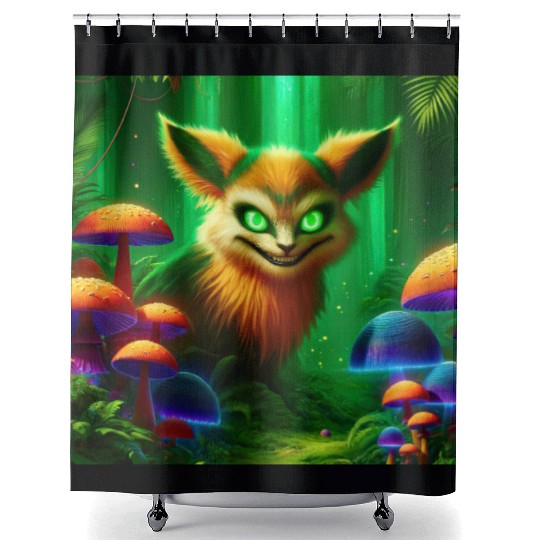 Demon Fox in Enchanted Forest – Fantasy Creature Shower Curtains