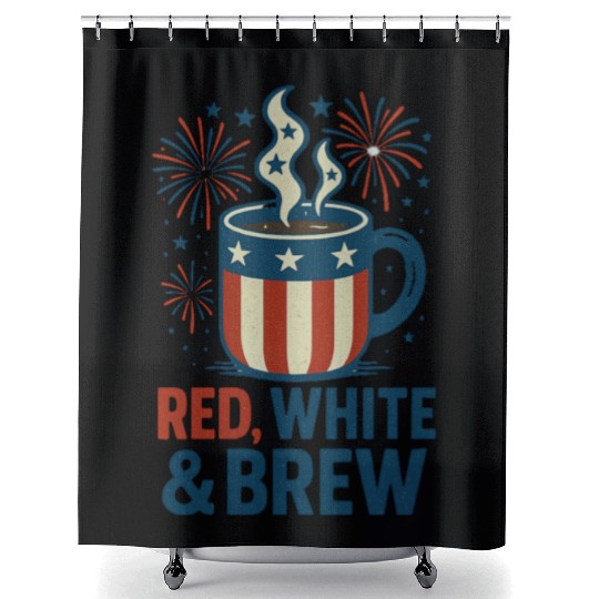 Red White Brew Patriotic Coffee Mug USA Funny Shower Curtains
