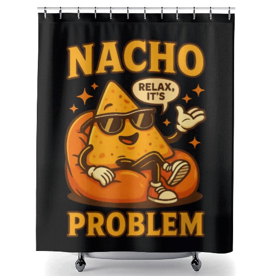 Funny Nacho Pun – Relaxed & Cheesy Vibes Shower Curtains