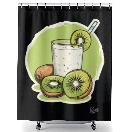 Kiwi fruit and juice with straw illustration Shower Curtains