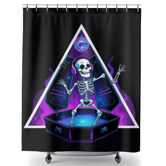 Neon Dancing Skeleton in Coffin Shower Curtains