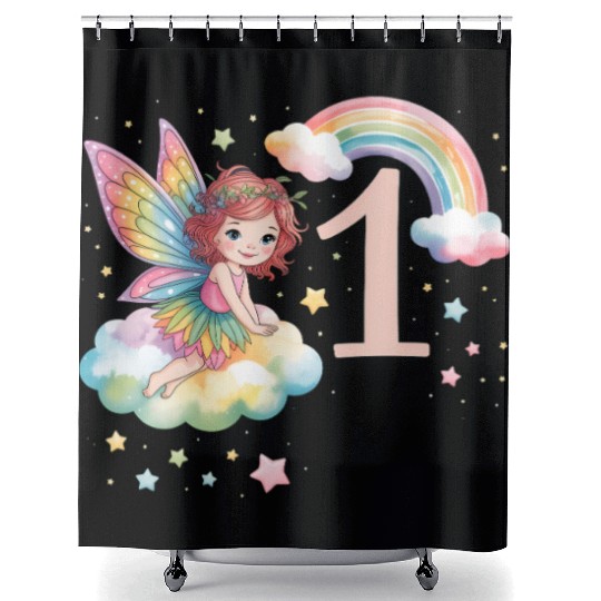 Magical Rainbow Fairy Elf 1st Birthday Girl Shower Curtains