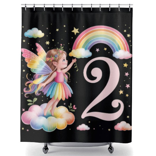 Magical Rainbow Fairy Elf 2nd Birthday Girl Shower Curtains