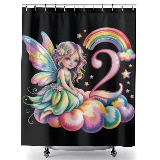 Magical Rainbow Fairy Elf 2nd Birthday Girl Shower Curtains