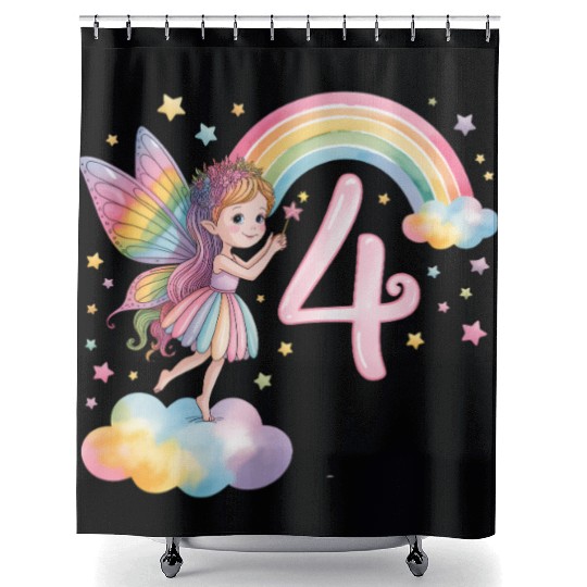 Magical Rainbow Fairy Elf 4th Birthday Girl Shower Curtains
