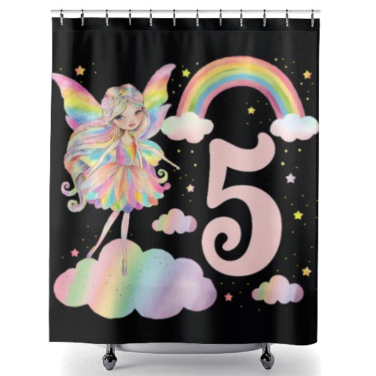 Magical Rainbow Fairy Elf 5th Birthday Girl Shower Curtains