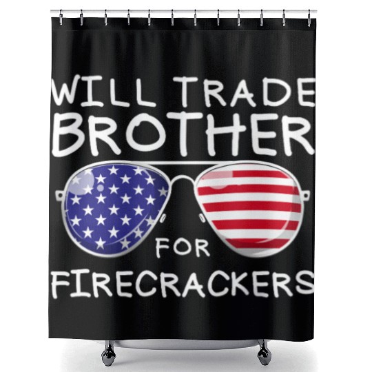 Will Trade Brother For Fireworks Kids 4th Of July Shower Curtains