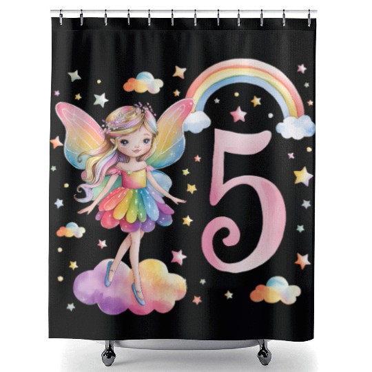 Magical Rainbow Fairy Elf 5th Birthday Girl Shower Curtains