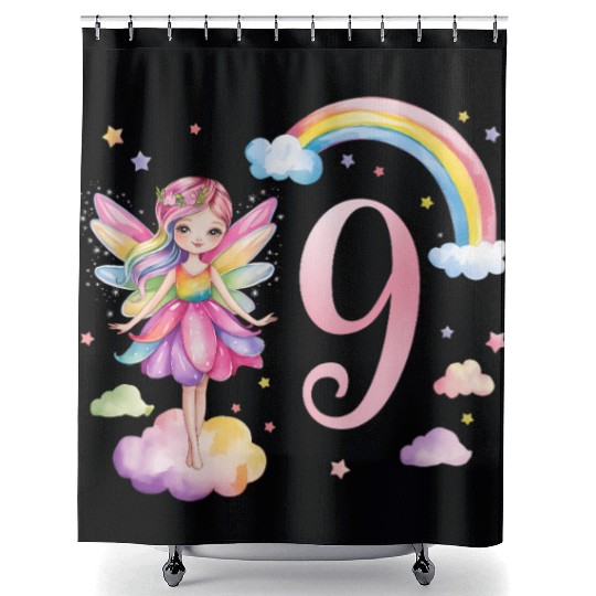 Magical Rainbow Fairy Elf 9th Birthday Girl Shower Curtains