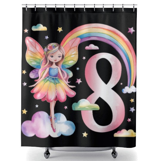 Magical Rainbow Fairy Elf 8th Birthday Girl Shower Curtains