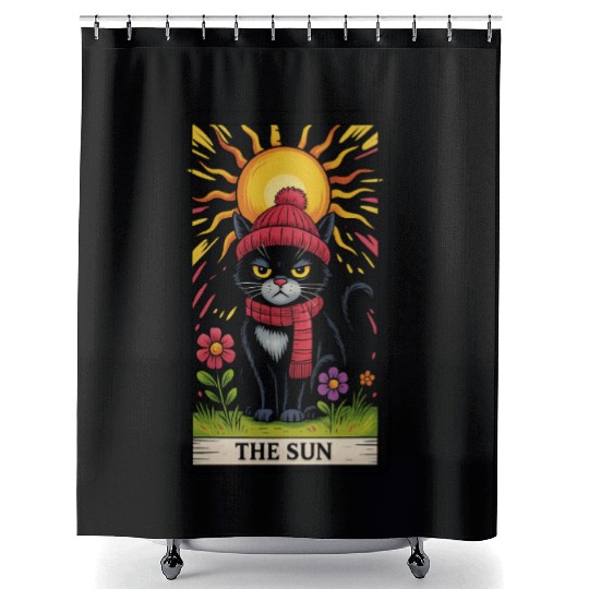 Grumpy Cat Tarot Card The Sun, Funny Cat Lover Shower Curtains