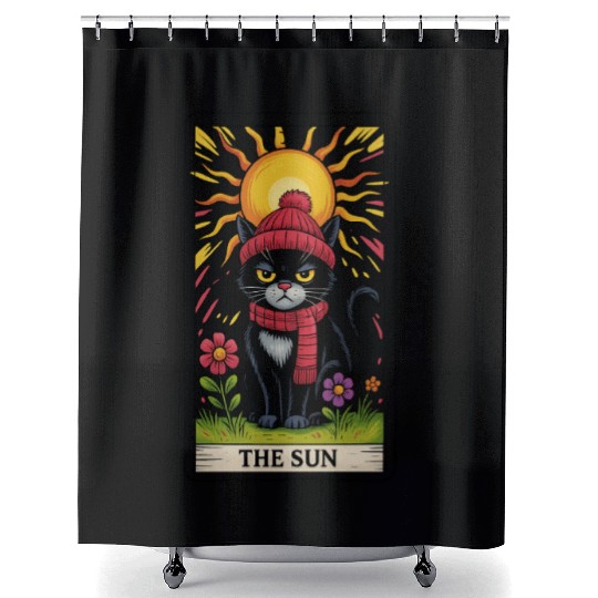 Grumpy Cat Tarot Card The Sun, Funny Cat Lover Shower Curtains