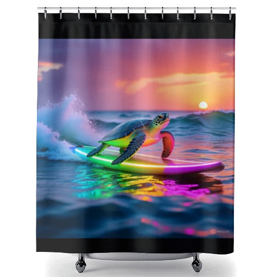 sea turtle design neon turtle Shower Curtains