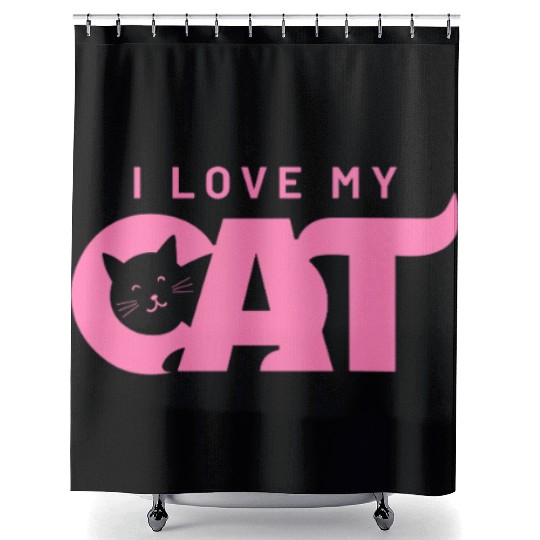 I Love My Cat – Cute Pink Cat Face Graphic Shower Curtains