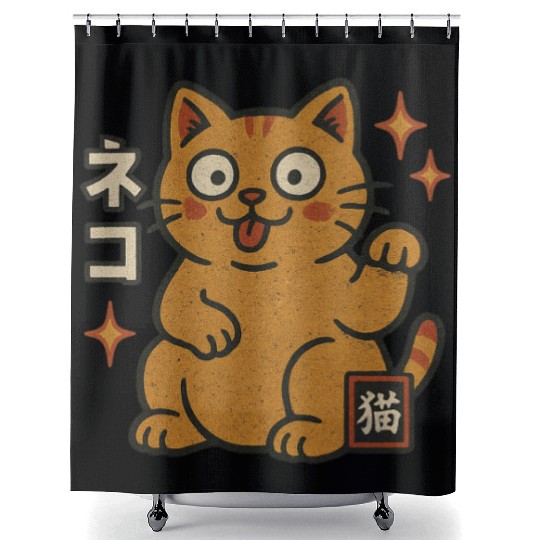 Lucky Cat Japanese Shower Curtains