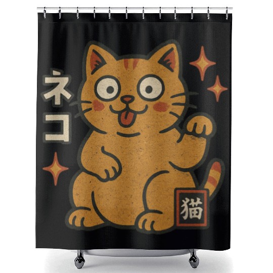 Lucky Cat Japanese Shower Curtains