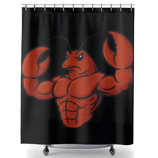 Crab lobster fitness workout cartoon strong biceps Shower Curtains