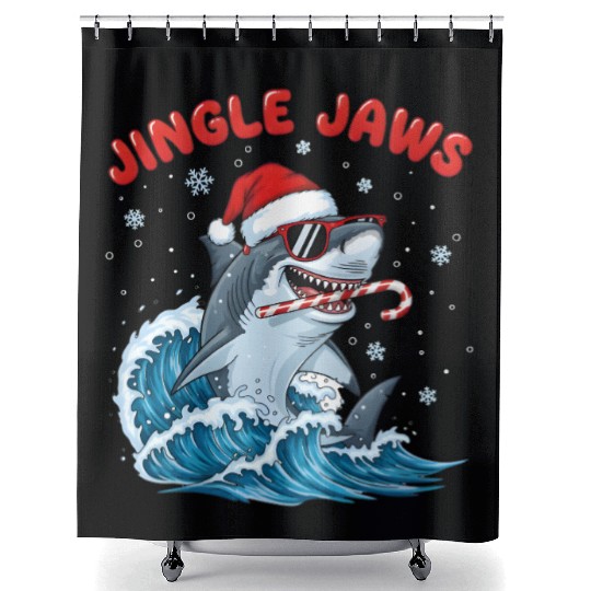 Jingle Jaws – Christmas Holiday with Bite Design Shower Curtains