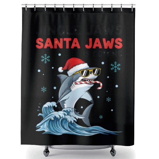 Jingle Jaws – Santa Jaws Is Coming to Town Shower Curtains