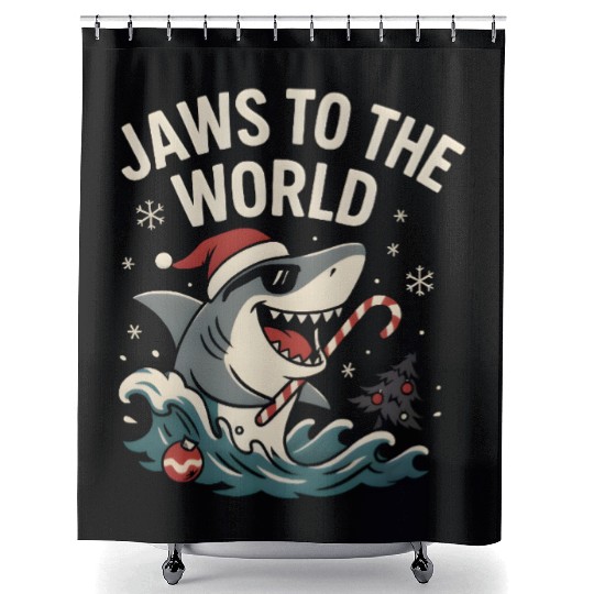 Jaws to the World – Christmas Shark Attack Shower Curtains