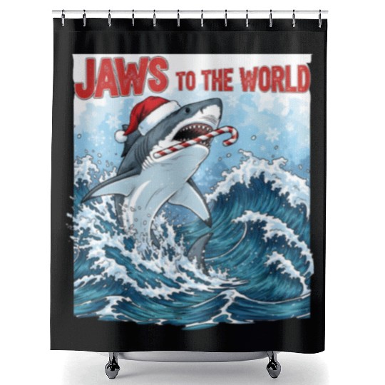 Jaws to the World – Christmastime Shark Attack Shower Curtains