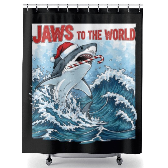 Jaws to the World – Christmastime Shark Attack Shower Curtains