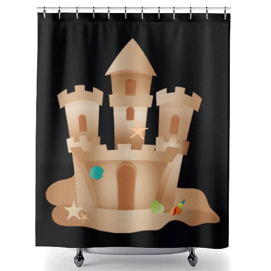 Sandcastle with Shells and Starfish on the Beach Shower Curtains