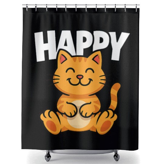 Joyful Cat Illustration Shower Curtains Design