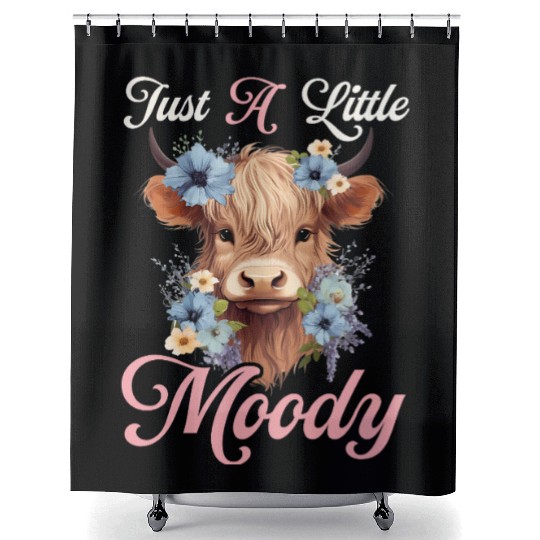 Highland Cow Just A Little Moody Funny Farm Farmer Shower Curtains