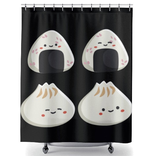 Onigiri and dumpling face character Shower Curtains