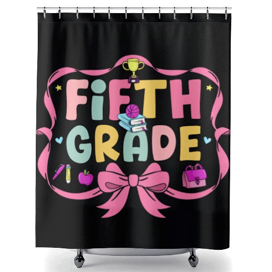 Preppy Back To School 5th Grade Coquette Bow Girls Shower Curtains