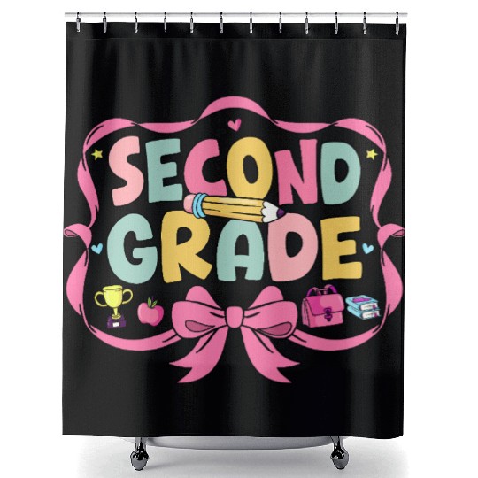 Preppy Back To School Second Grade Coquette Bow Shower Curtains