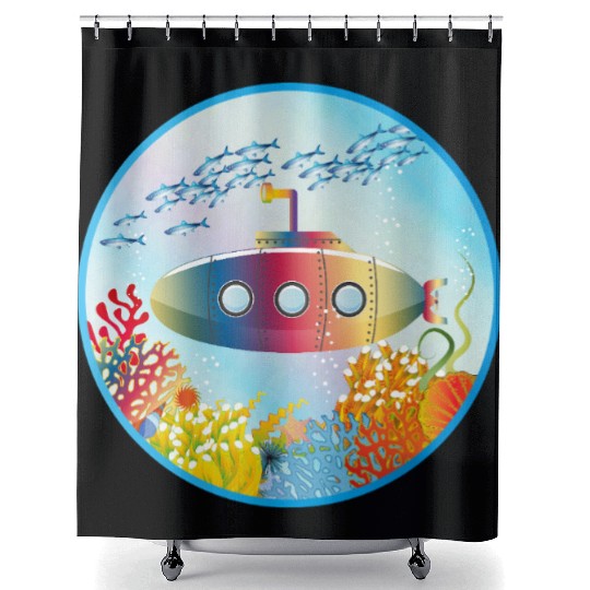 Colorful Submarine in a Tropical Coral Reef Shower Curtains
