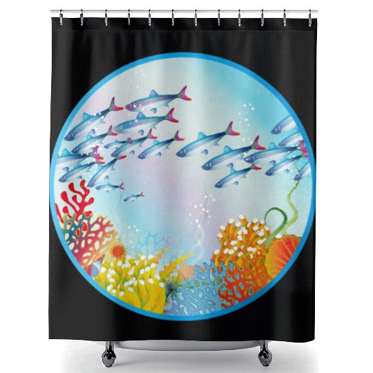 School of colorful fish in a coral reef Shower Curtains