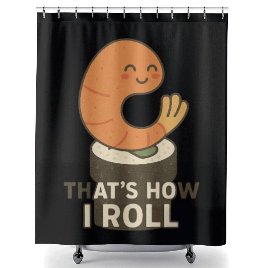 Cute Sushi Shrimp Roll Illustration Shower Curtains