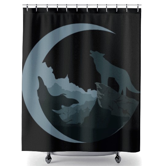 Wolf Moon Silhouette Shower Curtains